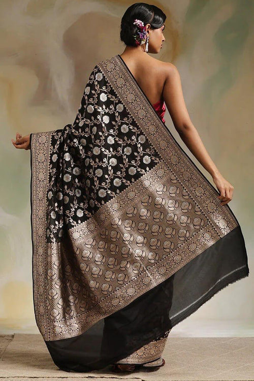 Load image into Gallery viewer, Flaunt Black Soft Silk Saree With Radiant Blouse Pieced
