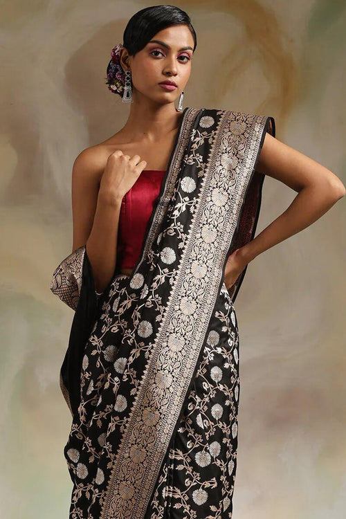 Load image into Gallery viewer, Flaunt Black Soft Silk Saree With Radiant Blouse Pieced
