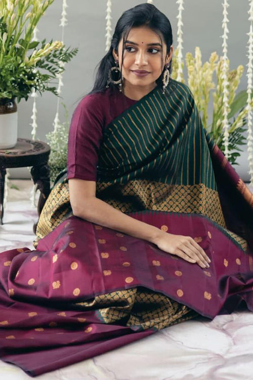 Load image into Gallery viewer, Flattering Wine Soft Silk Saree With Panoply Blouse Pieced
