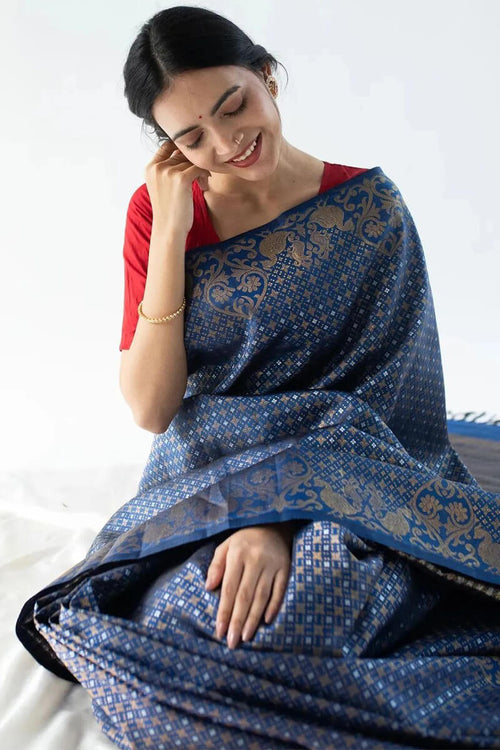 Load image into Gallery viewer, Fancifull Blue Soft Silk Saree With Gleaming Blouse Piece
