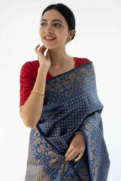 Load image into Gallery viewer, Fancifull Blue Soft Silk Saree With Gleaming Blouse Pieced
