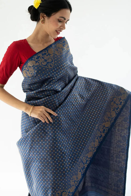 Load image into Gallery viewer, Fancifull Blue Soft Silk Saree With Gleaming Blouse Piece
