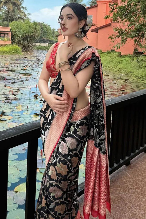 Load image into Gallery viewer, Amazing Black Soft Silk Saree With Staring Blouse Pieced
