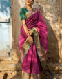 Classy Dark Pink Soft Silk Saree With Smart Blouse Pieced