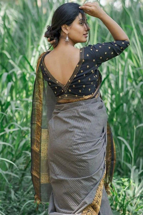 Load image into Gallery viewer, Exceptional Grey Soft Silk Saree With Adoring Blouse Piece
