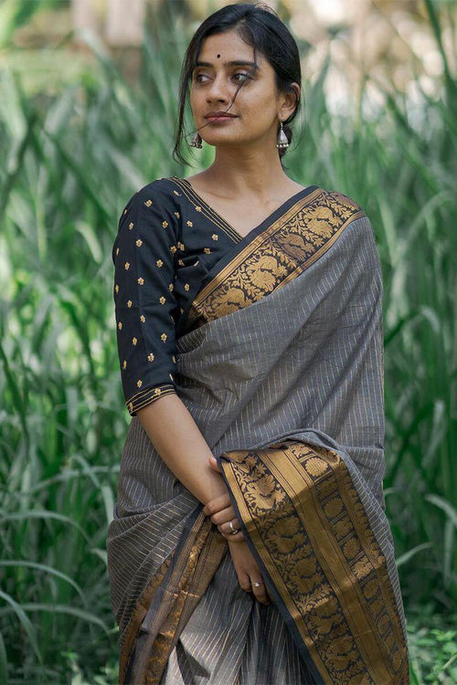 Load image into Gallery viewer, Exceptional Grey Soft Silk Saree With Adoring Blouse Pieced
