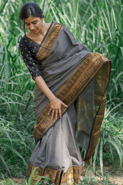 Load image into Gallery viewer, Exceptional Grey Soft Silk Saree With Adoring Blouse Piece
