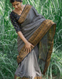 Exceptional Grey Soft Silk Saree With Adoring Blouse Piece