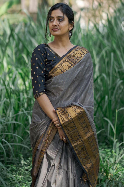 Load image into Gallery viewer, Exceptional Grey Soft Silk Saree With Adoring Blouse Piece
