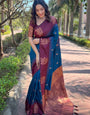 Vestigial Blue Soft Silk Saree With Demure Blouse Piece