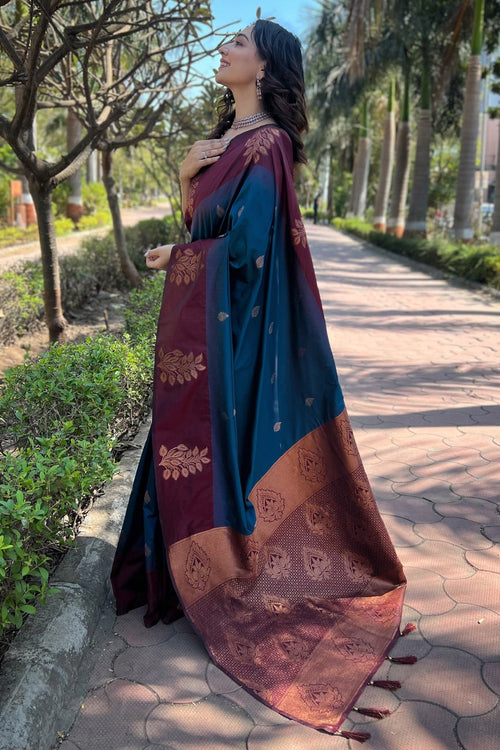 Load image into Gallery viewer, Vestigial Blue Soft Silk Saree With Demure Blouse Piece
