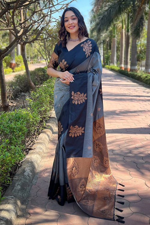 Load image into Gallery viewer, Demanding Grey Soft Silk Saree With Fancifull Blouse Piece
