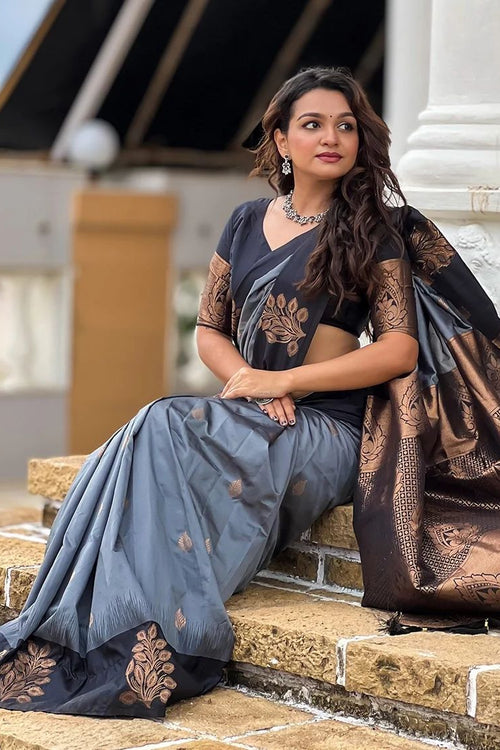 Load image into Gallery viewer, Demanding Grey Soft Silk Saree With Fancifull Blouse Piece
