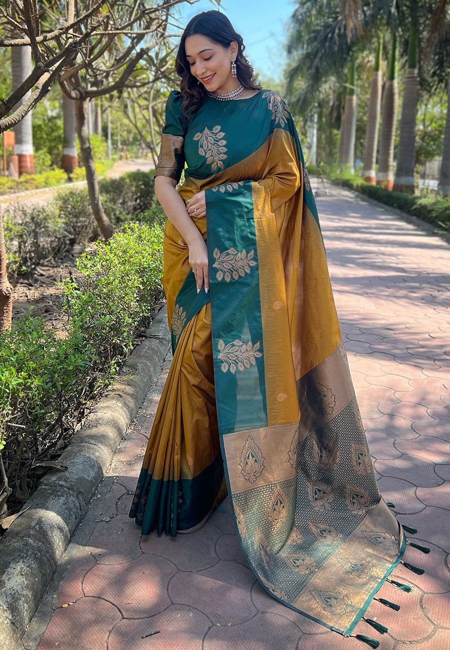 Exemplary Mustard Soft Silk Saree With Gratifying Blouse Piece