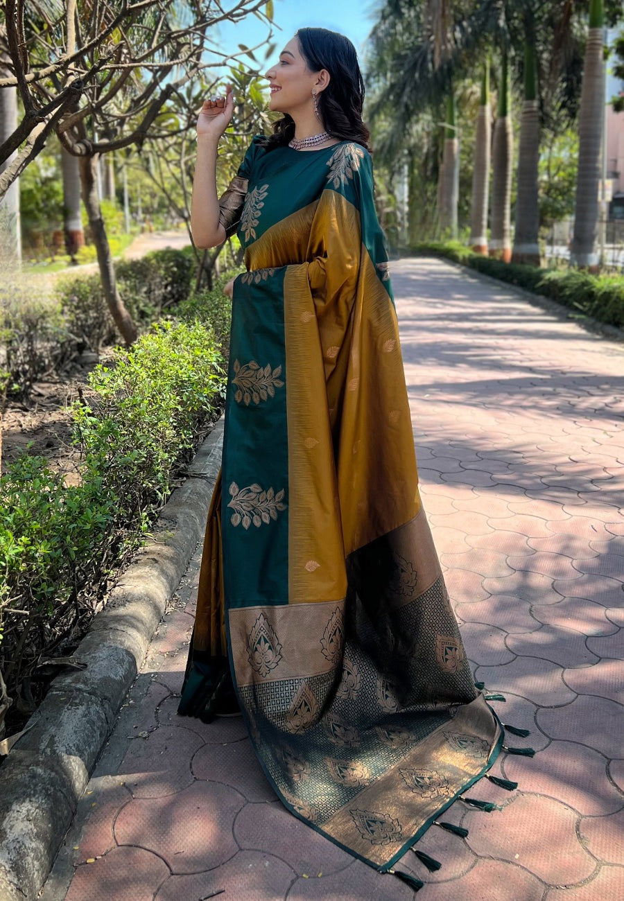 Exemplary Mustard Soft Silk Saree With Gratifying Blouse Piece