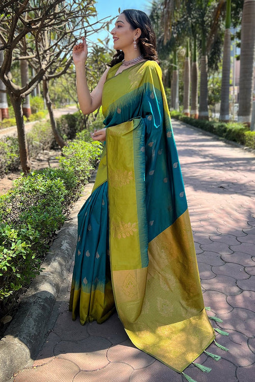 Load image into Gallery viewer, Jubilant Rama Soft Silk Saree With Nectarous Blouse Piece
