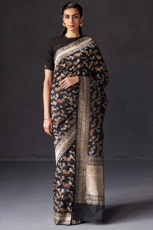 Load image into Gallery viewer, Glowing Black Soft Silk Saree With Delightful Blouse Piece
