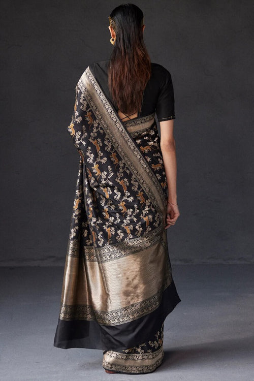 Load image into Gallery viewer, Glowing Black Soft Silk Saree With Delightful Blouse Piece
