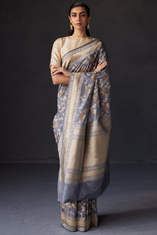 Load image into Gallery viewer, Admirable Grey Soft Silk Saree With Denouement Blouse Piece
