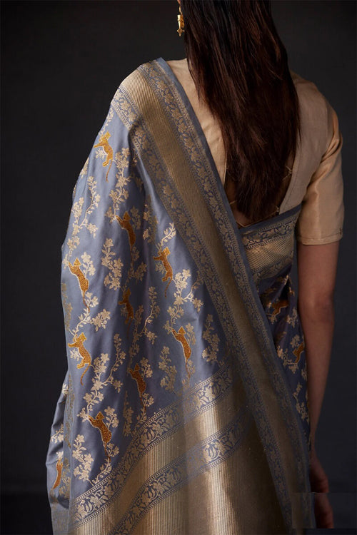 Load image into Gallery viewer, Admirable Grey Soft Silk Saree With Denouement Blouse Piece
