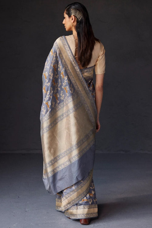 Load image into Gallery viewer, Admirable Grey Soft Silk Saree With Denouement Blouse Piece
