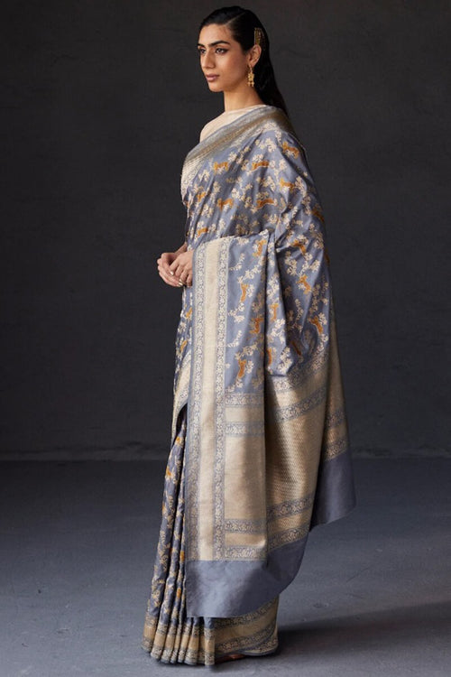 Load image into Gallery viewer, Admirable Grey Soft Silk Saree With Denouement Blouse Piece
