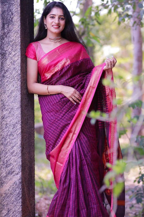 Load image into Gallery viewer, Sensational Purple Cotton Silk Saree With Innovative Blouse Piece
