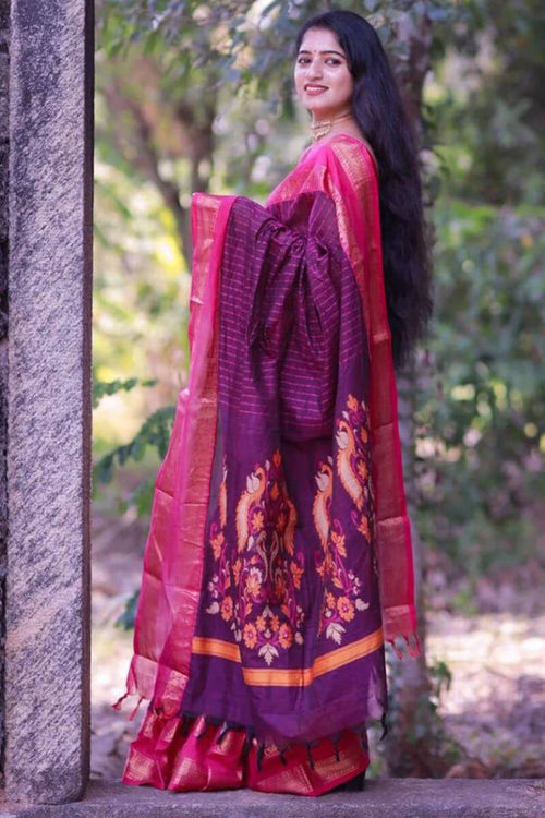 Load image into Gallery viewer, Sensational Purple Cotton Silk Saree With Innovative Blouse Piece
