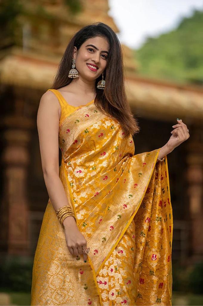 Improbable Yellow Soft Silk Saree With Pleasurable Blouse Piece