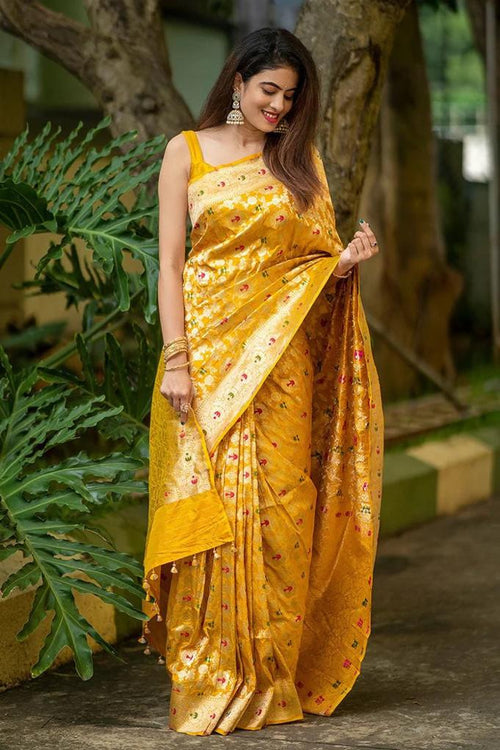 Load image into Gallery viewer, Improbable Yellow Soft Silk Saree With Pleasurable Blouse Piece

