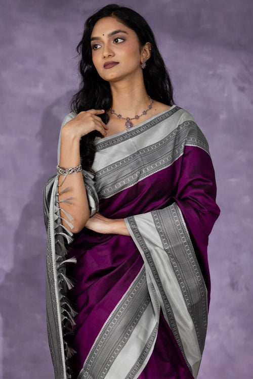 Load image into Gallery viewer, Supernal Wine Soft Silk Saree With Enigmatic Blouse Piece
