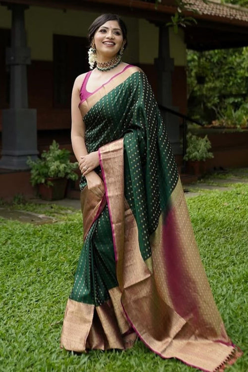 Load image into Gallery viewer, Capricious Dark Green Soft Silk Saree With Lovely Blouse Piece
