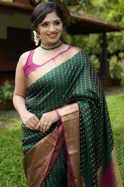 Load image into Gallery viewer, Capricious Dark Green Soft Silk Saree With Lovely Blouse Piece
