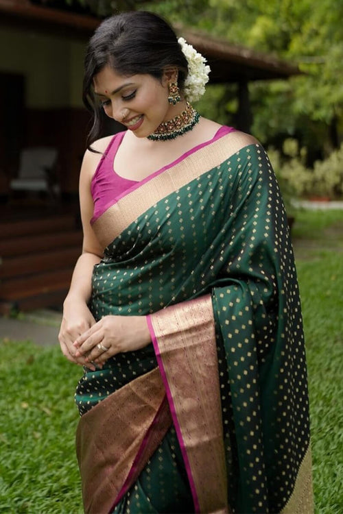 Load image into Gallery viewer, Capricious Dark Green Soft Silk Saree With Lovely Blouse Piece
