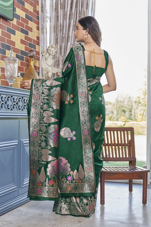 Load image into Gallery viewer, Majesty Dark Green Soft Silk Saree With Desirable Blouse Piece
