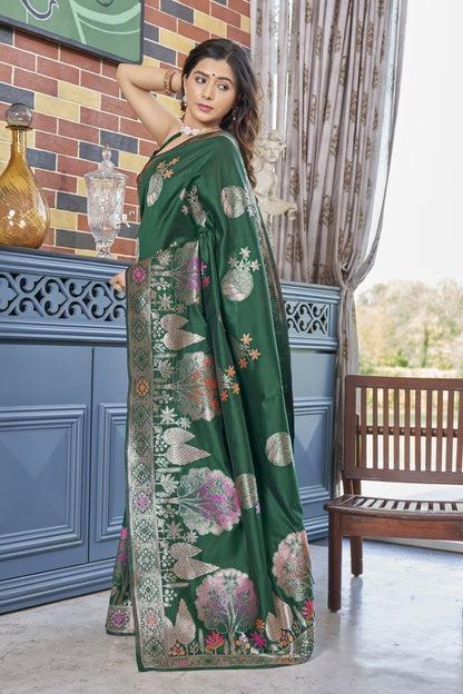 Load image into Gallery viewer, Majesty Dark Green Soft Silk Saree With Desirable Blouse Piece
