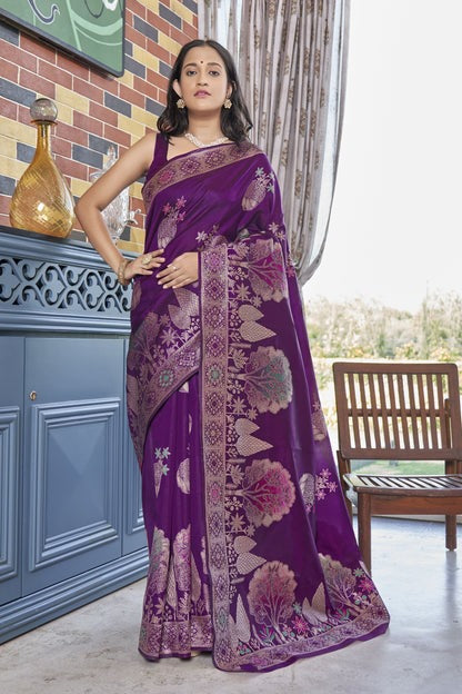 Gossamer Purple Soft Silk Saree With Gossamer Blouse Piece