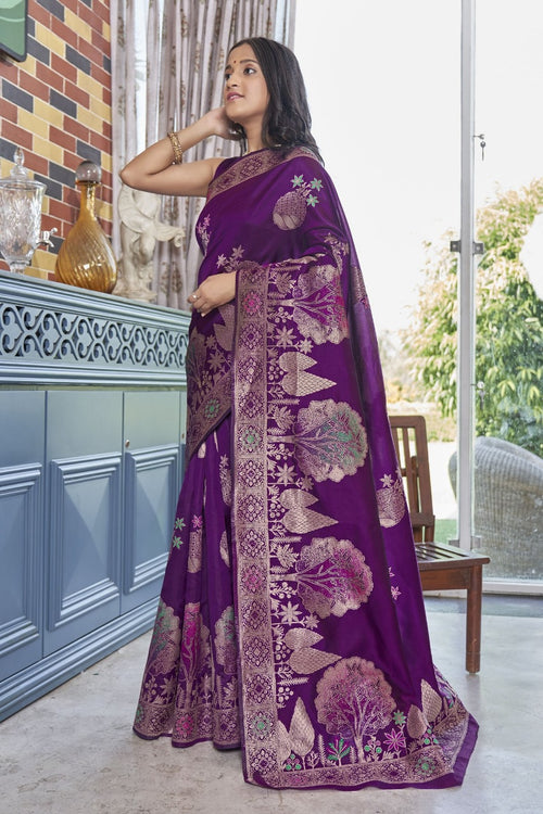 Load image into Gallery viewer, Gossamer Purple Soft Silk Saree With Gossamer Blouse Piece
