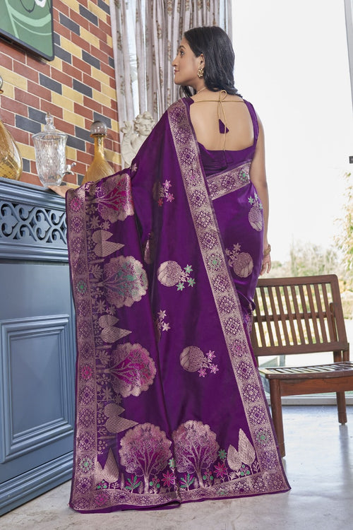 Load image into Gallery viewer, Gossamer Purple Soft Silk Saree With Gossamer Blouse Piece
