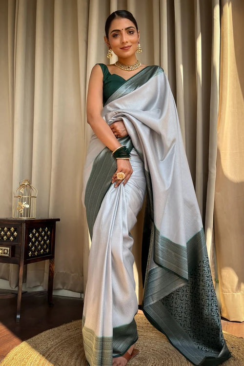 Load image into Gallery viewer, Engaging Grey Soft Silk Saree With Tempting Blouse Piece
