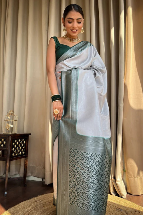 Load image into Gallery viewer, Engaging Grey Soft Silk Saree With Tempting Blouse Piece
