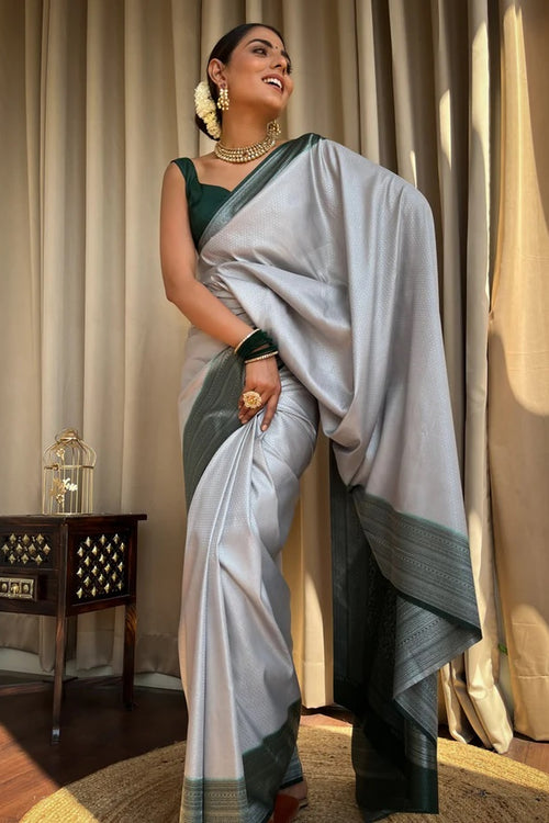 Load image into Gallery viewer, Engaging Grey Soft Silk Saree With Tempting Blouse Piece
