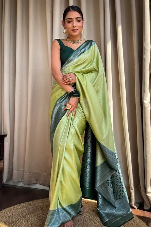 Load image into Gallery viewer, Devastating Pista Soft Silk Saree With Nemesis Blouse Piece
