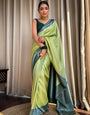 Devastating Pista Soft Silk Saree With Nemesis Blouse Piece