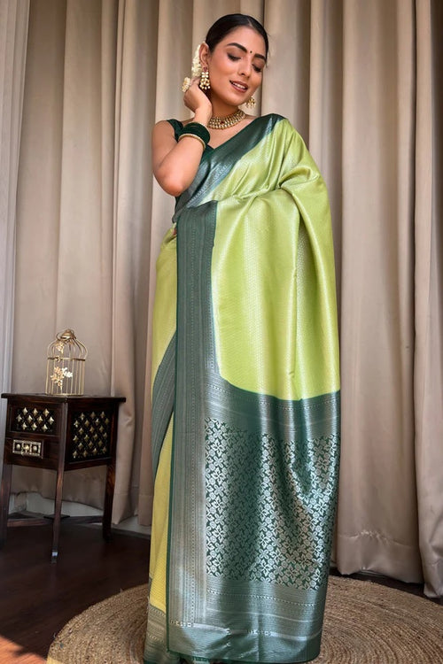 Load image into Gallery viewer, Devastating Pista Soft Silk Saree With Nemesis Blouse Piece
