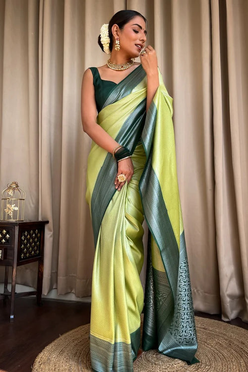 Load image into Gallery viewer, Devastating Pista Soft Silk Saree With Nemesis Blouse Piece
