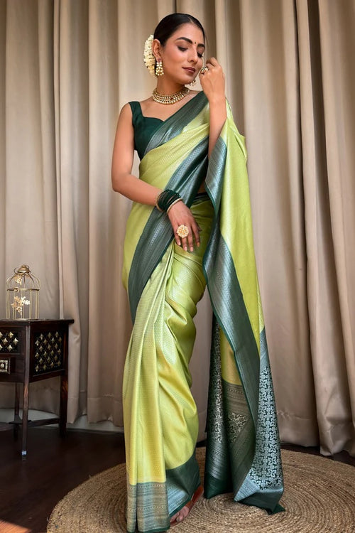 Load image into Gallery viewer, Devastating Pista Soft Silk Saree With Nemesis Blouse Piece
