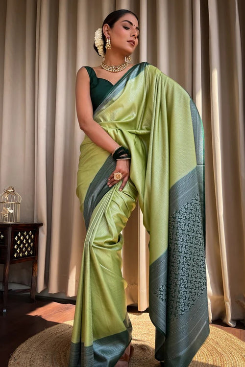 Load image into Gallery viewer, Devastating Pista Soft Silk Saree With Nemesis Blouse Piece
