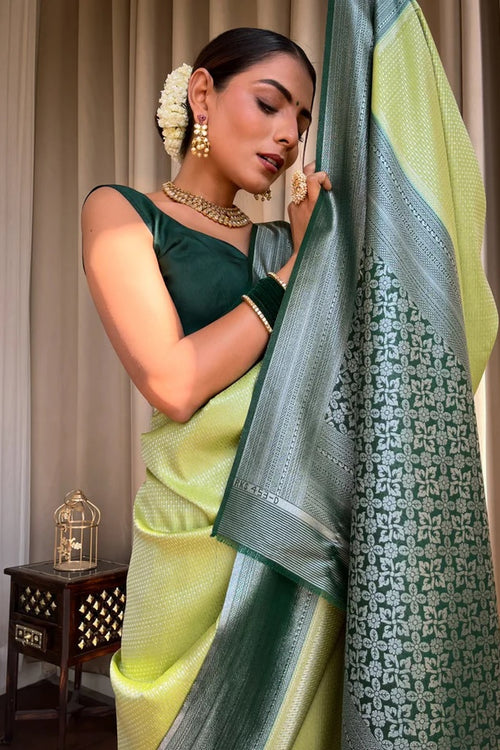 Load image into Gallery viewer, Devastating Pista Soft Silk Saree With Nemesis Blouse Piece
