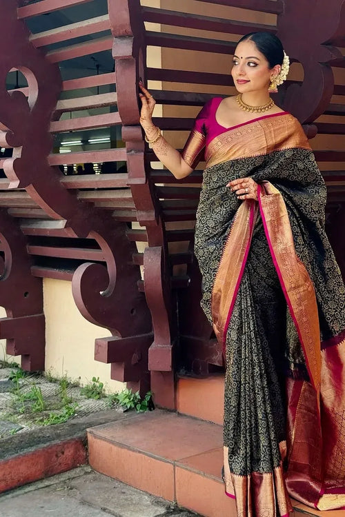 Load image into Gallery viewer, Inspiring Black Soft Silk Saree With Divine Blouse Piece
